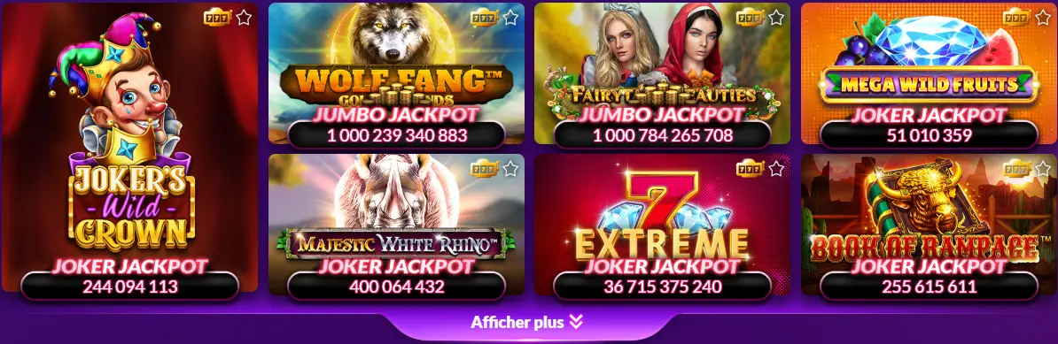 Jeux avec des joker jackpots CASINO MYJACKPOT